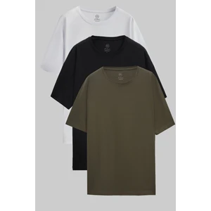 Ds Damat Comfort Beyaz/siyah/haki 3'lü Bol Kesim %100 Pamuk T-Shirt
