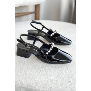 Kadın Maste Incili Kısa Topuklu Ayakkabı - Siyah-Rugan