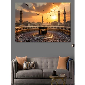 Kalabalıkla Kâbe Hac Manzarası Dekoratif Kanvas - Mdf Ahşap Tablo