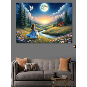 Doğada Ay Manzaralı Çocuk Dekoratif Kanvas - Mdf Ahşap Tablo