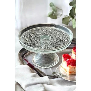 Platin Cam Ayaklı Pasta Kek Kahve Yanı Sunum Stand Tabağı - 16 cm