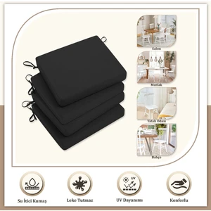 Canvas 4'lü Siyah Sıvı Geçirmez Leke Tutmaz Fermuarlı Bağcıklı Sandalye Minderi 40 x 40 cm