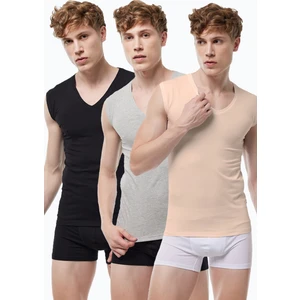 Erkek Siyah Gri Ten Rengi 3 Lü Paket V Yaka Iz Yapmayan Modal Kolsuz Görünmez Atlet 064