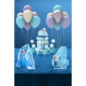 Frozen Elsa Temalı 4 Yaş Doğum Günü Parti Seti Doğum Günü Konsepti - Mini
