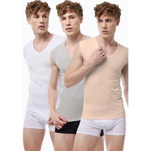 Erkek Beyaz Gri Ten Rengi 3 Lü Paket V Yaka Iz Yapmayan Modal Kolsuz Görünmez Atlet 064