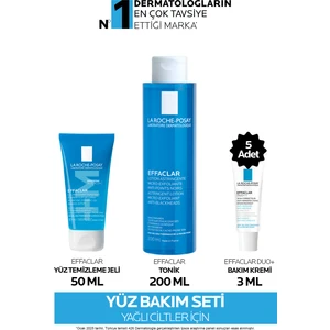 Yüz Bakım Seti: Effacalr Yüz Temzileme Jeli 50 ml & Tonik 200 ml& Effaclar Duo+M