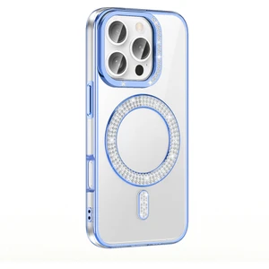 M.tk moveteck Apple iPhone 15 Pro Kılıf Kamera Çıkıntılı Korumalı Parlak Parılıtı Taşlı Yuvarlak Magsafe Halkalı