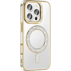 M.tk moveteck Apple iPhone 15 Pro Max Kılıf Kamera Çıkıntılı Korumalı Parlak Parılıtı Taşlı Yuvarlak Magsafe Halkalı