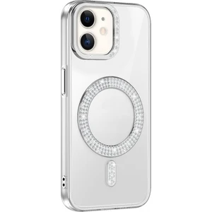 M.tk moveteck Apple iPhone 12 Uyumlu Kılıf Kamera Çıkıntılı Korumalı Parlak Parılıtı Taşlı Yuvarlak Magsafe Halkalı