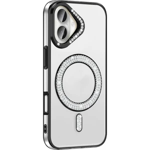 M.tk moveteck Apple iPhone 16 Uyumlu Kılıf Kamera Çıkıntılı Korumalı Parlak Parılıtı Taşlı Yuvarlak Magsafe Halkalı