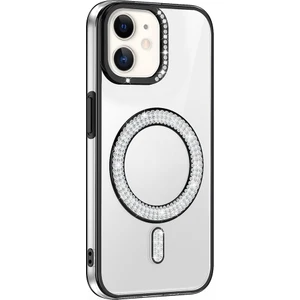M.tk moveteck Apple iPhone 12 Uyumlu Kılıf Kamera Çıkıntılı Korumalı Parlak Parılıtı Taşlı Yuvarlak Magsafe Halkalı