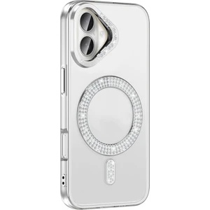 M.tk moveteck Apple iPhone 16 Uyumlu Kılıf Kamera Çıkıntılı Korumalı Parlak Parılıtı Taşlı Yuvarlak Magsafe Halkalı
