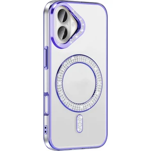 M.tk moveteck Apple iPhone 16 Uyumlu Kılıf Kamera Çıkıntılı Korumalı Parlak Parılıtı Taşlı Yuvarlak Magsafe Halkalı