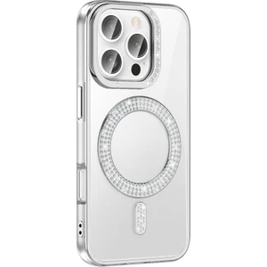 M.tk moveteck Apple iPhone 15 Pro Kılıf Kamera Çıkıntılı Korumalı Parlak Parılıtı Taşlı Yuvarlak Magsafe Halkalı