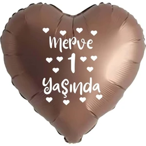 18 Inç Çikolata Kahve Renk Kişiye Özel Yaşında Yazılı Kalp Folyo Balon