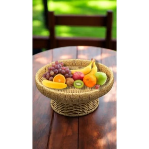 Yuvarlak 26  cm  Ayaklı Meyvelik 700786 Dekoratif Hasır Sunumluk