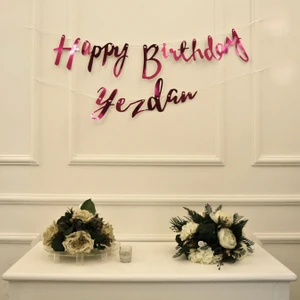 Kişiye Özel Simli Fuşya Renkli Happy Birthday El Yazısı Banner