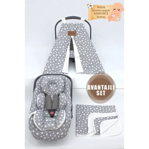 Mordesign Bebek Ortopedik Puset Minderi, Örtü, Çarşaf ve Pike, 4'lü Seyahat Set, Stars Serisi