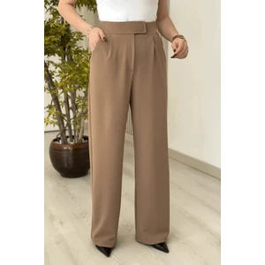 Cırtlı Palazzo Pantolon 1353 - Açık Kahve