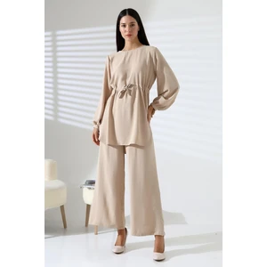 Kadın Tesettür Ayrobin Kuşaklı Tunik Pantolon Ikili Takım