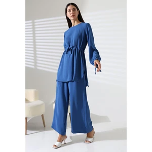 Kadın Tesettür Ayrobin Kuşaklı Tunik Pantolon Ikili Takım