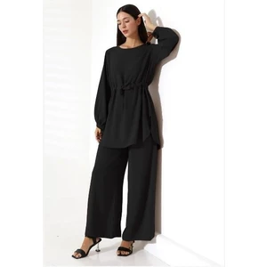 Kadın Tesettür Ayrobin Kuşaklı Tunik Pantolon Ikili Takım