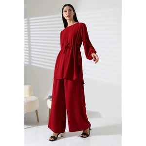 Kadın Tesettür Ayrobin Kuşaklı Tunik Pantolon Ikili Takım