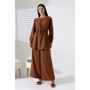 Kadın Tesettür Ayrobin Kuşaklı Tunik Pantolon Ikili Takım