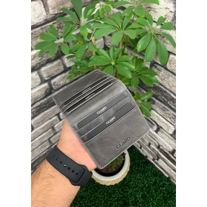 Derije Hakiki Deri Antik Gri Patlı Tasarım Unisex Kartlık (T1444)