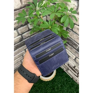 Derije Hakiki Deri Antik Lacivert Patlı Tasarım Unisex Kartlık (T1445)