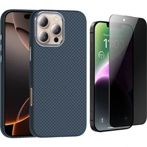 iPhone 16 Pro Max Kılıf Magsafe Şarj Özellikli Karbon Fiber Görünümlü Zore Gros Kapak + Hayalet Ekran Koruyucu