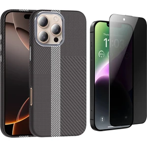 Apple iPhone 16 Pro Max Kılıf Magsafe Şarj Özellikli Karbon Fiber Görünümlü Zore Gros Kapak + Hayalet Ekran Koruyucu