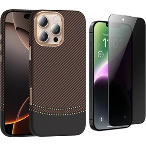 iPhone 16 Pro Max Kılıf Magsafe Şarj Özellikli Karbon Fiber Görünümlü Zore Gros Kapak + Hayalet Ekran Koruyucu
