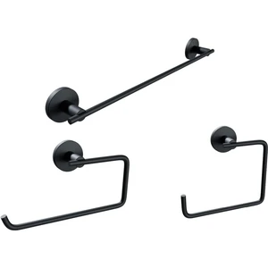 Nero 3 Parça Siyah Banyo Seti, Lux  Havluluk, Kağıt Havluluk ve Kare Havluluk Seti