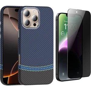 iPhone 15 Pro Max Kılıf Magsafe Şarj Özellikli Karbon Fiber Görünümlü Zore Gros Kapak + Hayalet Ekran Koruyucu