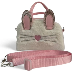 Kız Çocuk Omuz Çantası Pembe Peluşlu Tavşan ve Kalp Desenli Ayarlanabilir Askılı