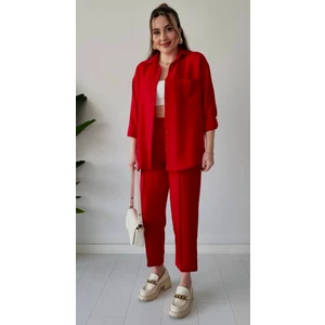 Ella Stylee Gömlek Yaka Keten Ikili Takım Alt Üst