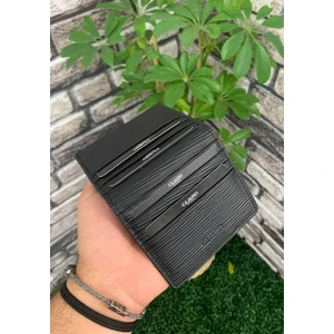 Derije Hakiki Deri Siyah Yol Desen Patlı Tasarım Unisex Kartlık (T851)