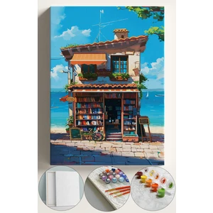 Sayılarla Boyama Çerçeveli Hobi Seti Numaralı Tuval Fırça Boya Dahil Kasnaklı 40X50 cm Kitapçı