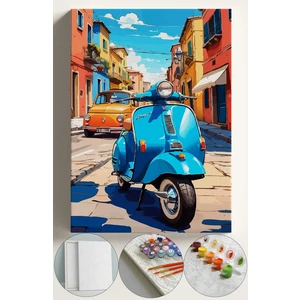 Sayılarla Boyama Çerçeveli Hobi Seti Numaralı Tuval Fırça Boya Dahil Kasnaklı 40X50 cm Mavi Motor