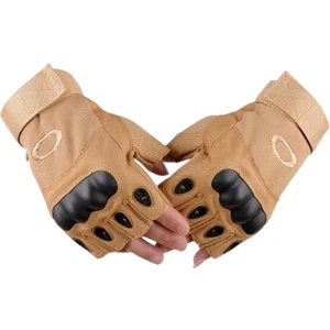 Asker Vadisi Taktik Eldiven Kemikli Korumalı Kesik Parmak Bej Renk