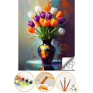 Sayılarla Boyama Numaralı Tuval Seti Fırça Boya Dahil 40X50CM Çiçek