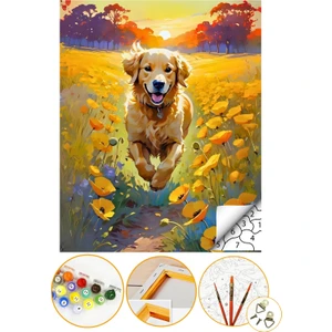 Sayılarla Boyama Numaralı Tuval Seti Fırça Boya Dahil 40X50CM Tatlı Köpek