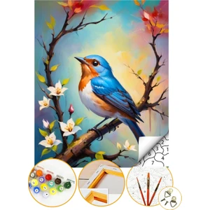 Sayılarla Boyama Numaralı Tuval Seti Fırça Boya Dahil 40X50CM Kuş