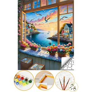 Sayılarla Boyama Numaralı Tuval Seti Fırça Boya Dahil 40X50CM - Huzur Penceresi
