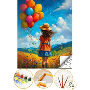 Sayılarla Boyama Numaralı Tuval Seti Fırça Boya Dahil 40X50CM Çocuk ve Balonlar