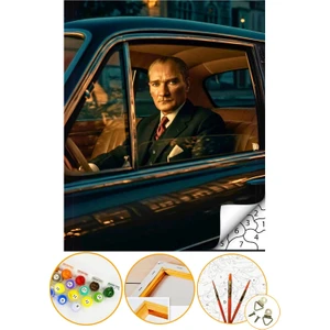 Sayılarla Boyama Numaralı Tuval Seti Fırça Boya Dahil 40X50CM - Atatürk Arabada