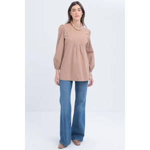 Allday Kadın Fisto Garnili Kolu Lastikli Poplin Tunik