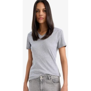 Slim Fit Dar Kesim V Yaka Basic Düz Ribana Kısa Kollu Tişört I1080AZ25SP