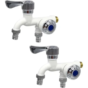 2 Adet 2 Yollu Musluk Ayırıcı Bahçe Hortumu Su Musluğu Ayırıcı, Açık Hava Çift Musluk Musluğu, Beyaz (Yurt Dışından)